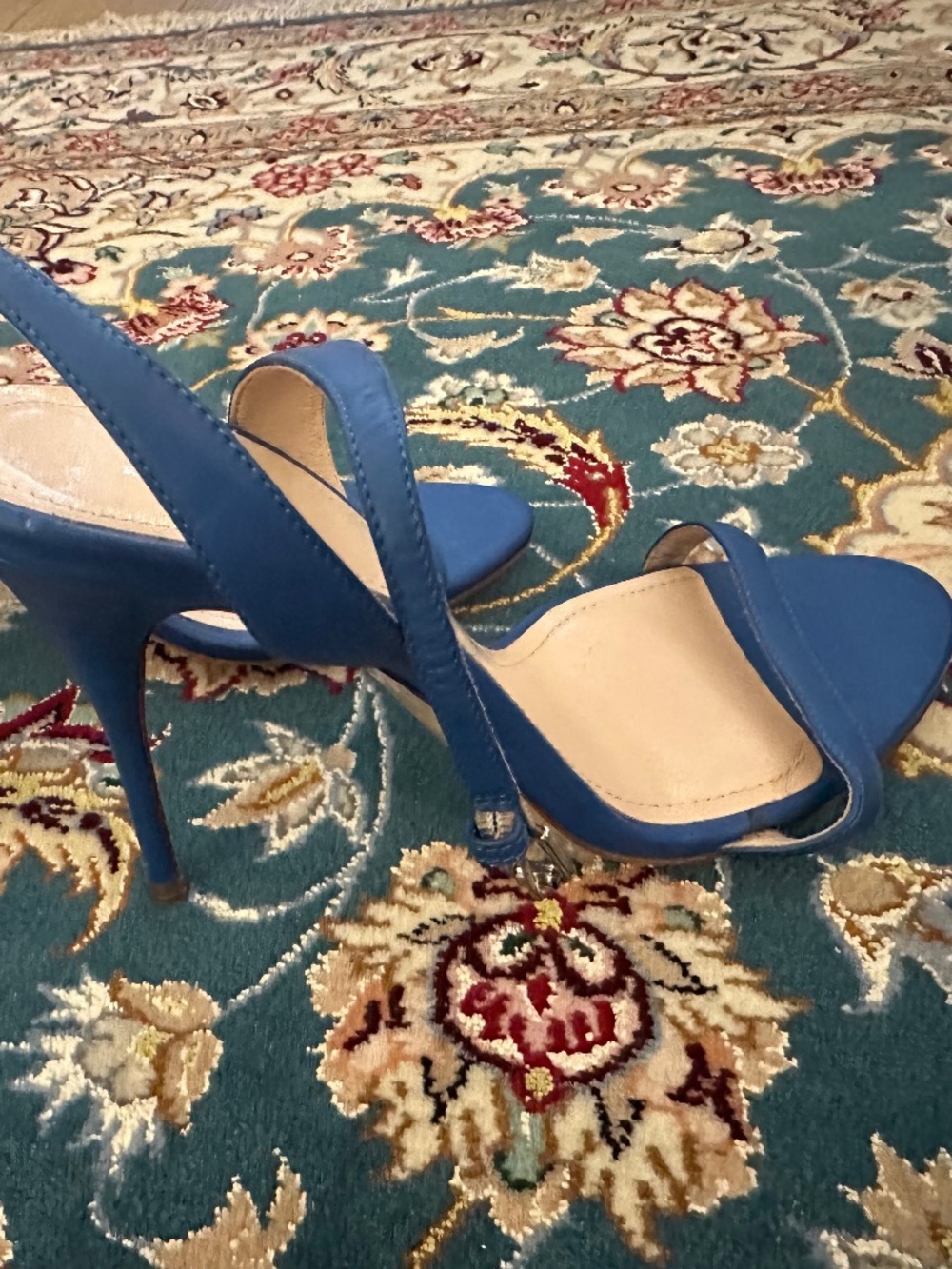 Polo Ralph Lauren Made in Italy Blue Leather Strappy Stiletto Heels Sandals Size